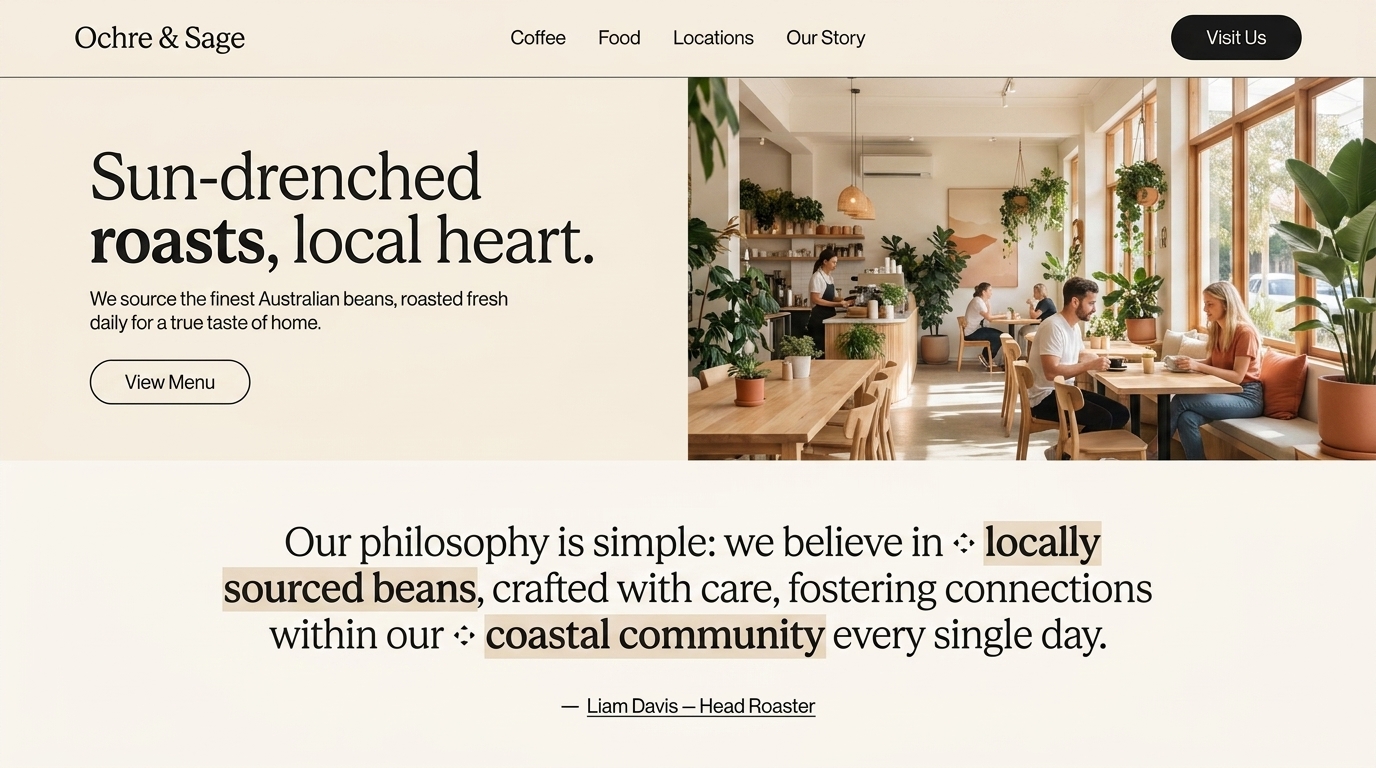 Café landing page hero