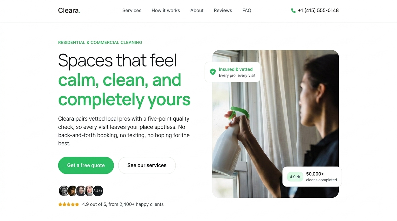 Service business landing page hero